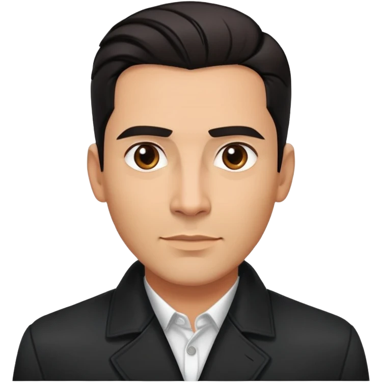 Attractive Hispanic TV host in his early 40s with light brown skin, short straight black hair slicked back with fade on sides, square handsome face with strong jawline, friendly approachable expression, wearing black jacket with white buttoned shirt underneath emoji