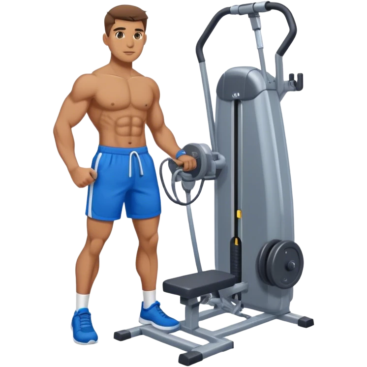 fit man with blue shorts using cable-machine emoji
