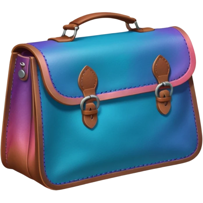 coins in gradient of turquoise, blue, pink, purple, and coral color inside a brown leather bag emoji
