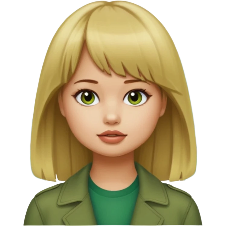 Debby Ryan (dirty blonde hair straight bangs) with Big City Greens emoji