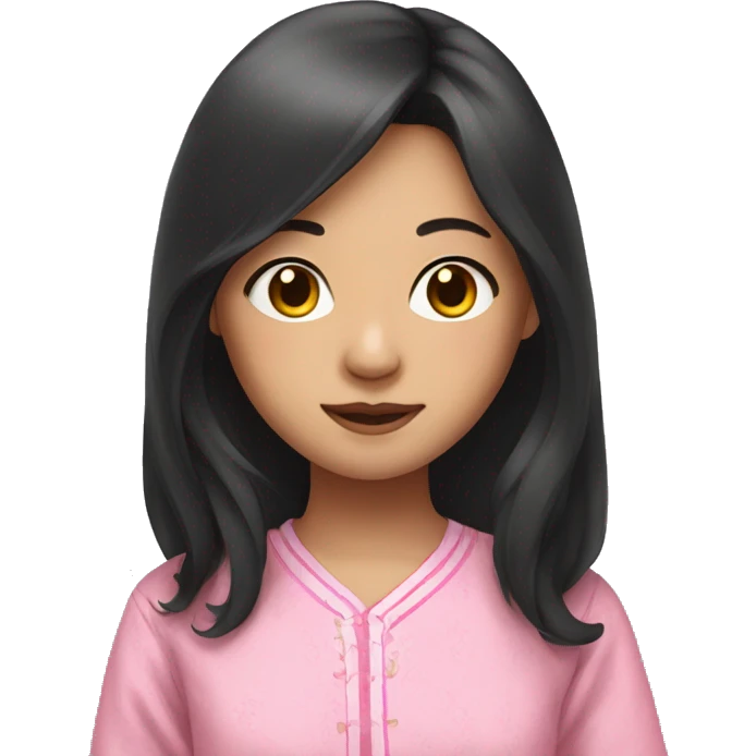 Asian girl with dark long hair wearing pink pajamas  emoji
