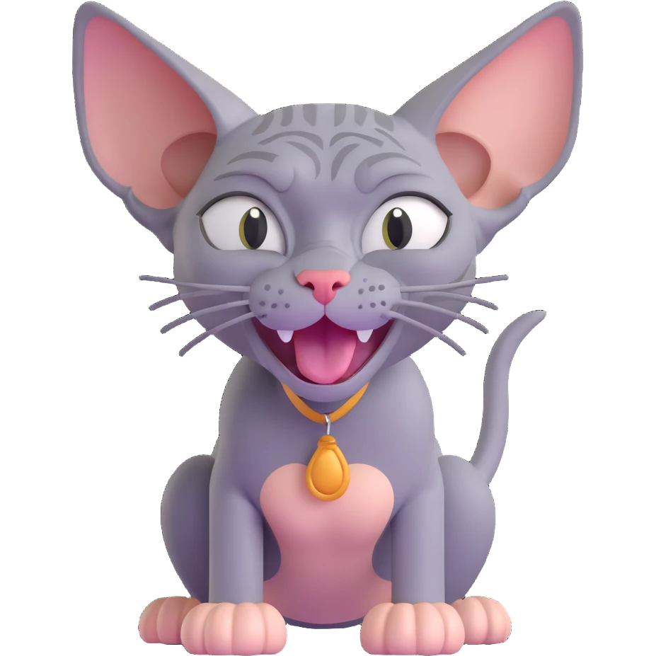grey sphynx cat laughing with tears emoji