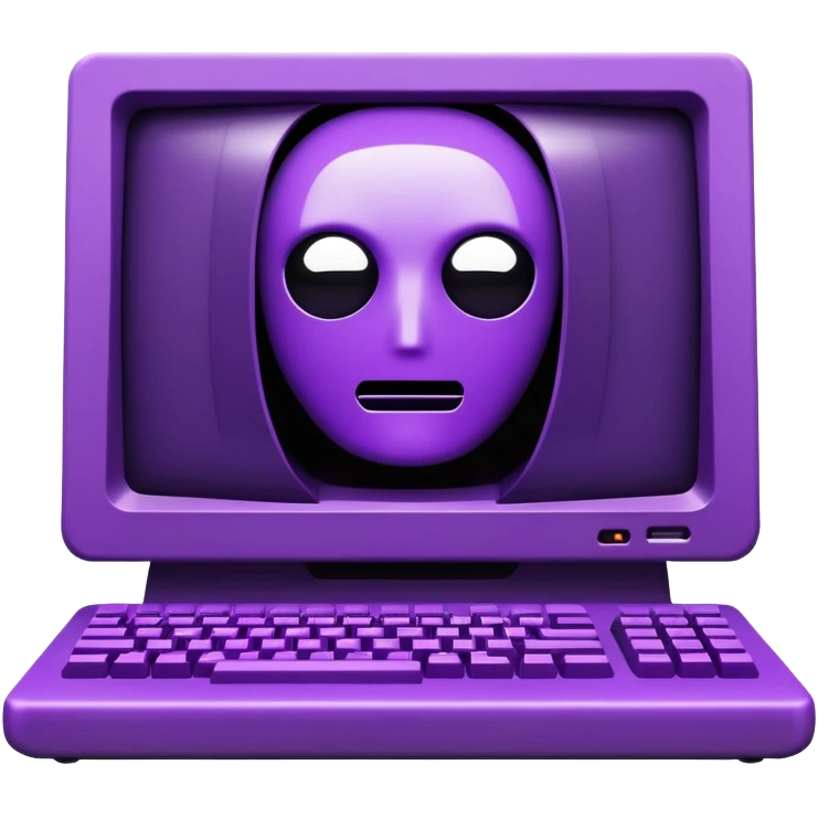 A futuristic terminal prompt colored purple on an old computer ascii characters no face emoji