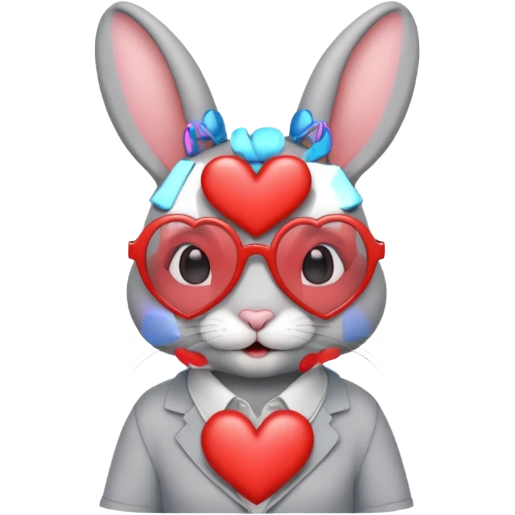 Gray bunny wearing heart-shaped glasses, half body with shirt emoji