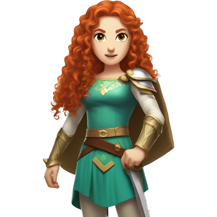 a white girl with long red curly hair and freckles, cosplaying Princess Zelda posing and ready for a fight emoji