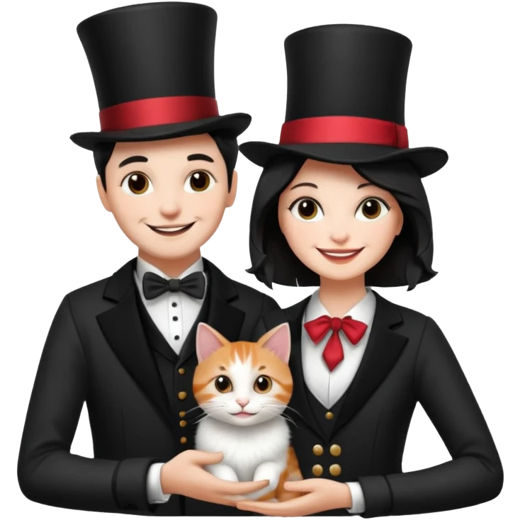 magician couple and their pet cat emoji