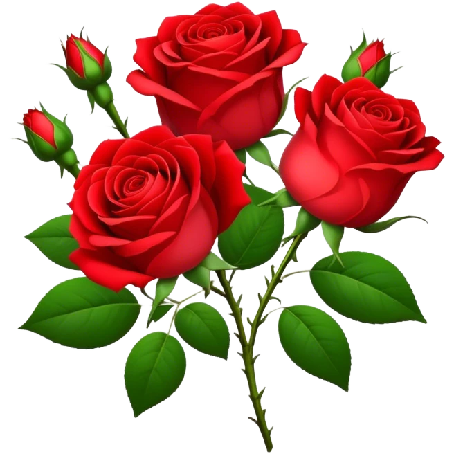 bouquet Bright Red Tea Rose, luxuriant, leaf, bud emoji