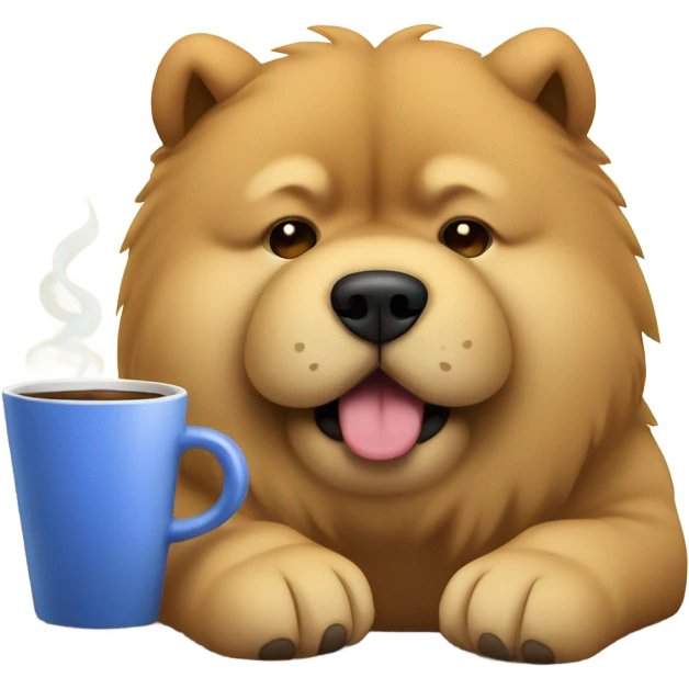 chow chow tired with mug coffee emoji