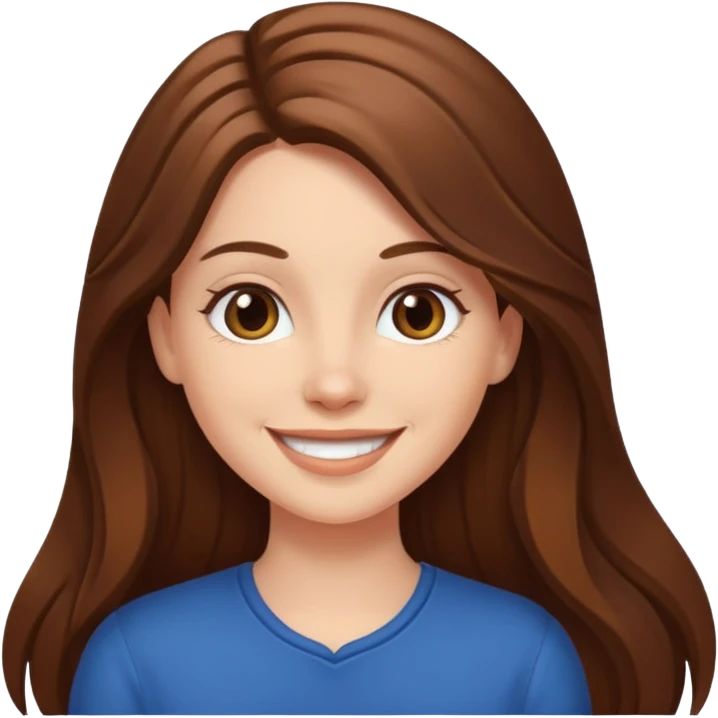white girl with long brown hair, smiling emoji