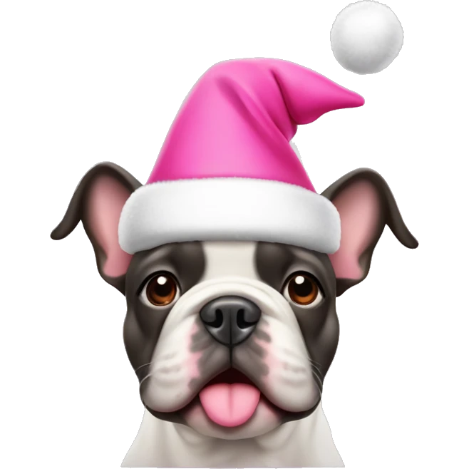 French bull dog wearing a pink Christmas hat  emoji