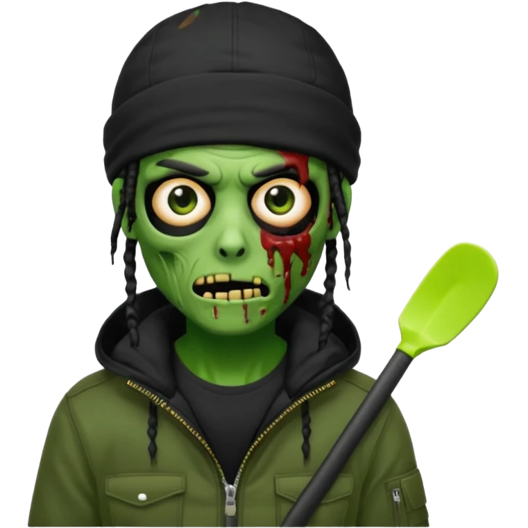 a zombie emoji with black dreads and a black carheartt jacket and black nike ski mask on his head emoji