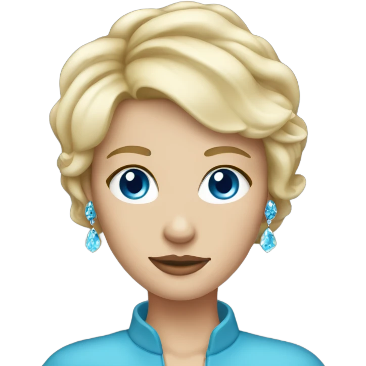 short haired blonde white woman with blue eyes wearing jewelerry emoji