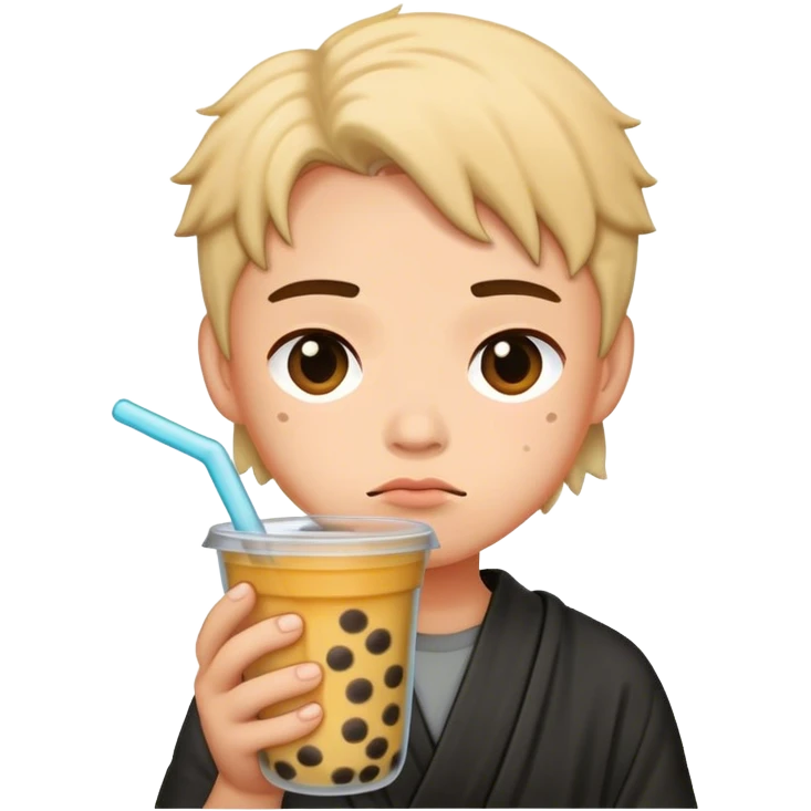 a guilty face holding boba emoji