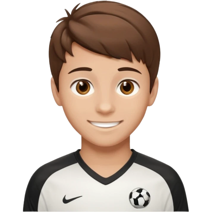 Illustrated emoji of a teen boy with brown hair and brown eyes, hair styled like a soccer player  emoji