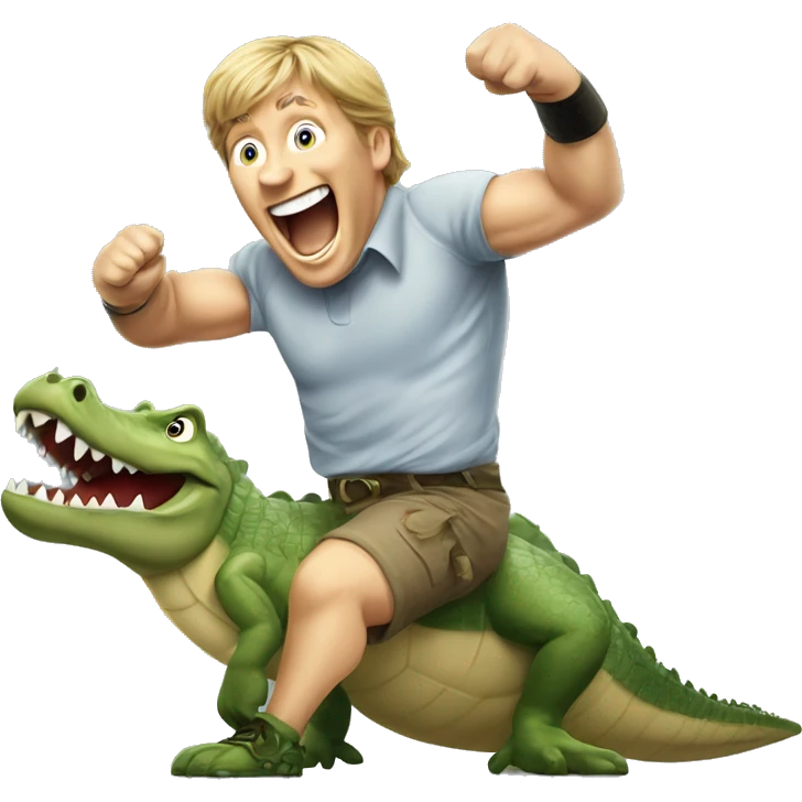 happy exited Steve Irwin boxing on a crocodile emoji
