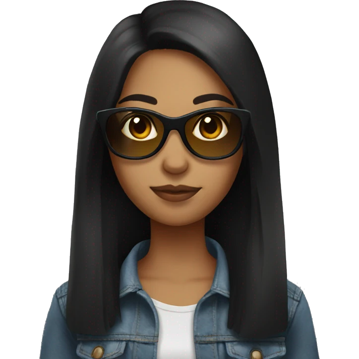 girl with sunglasses black long hair, brown eyes  emoji