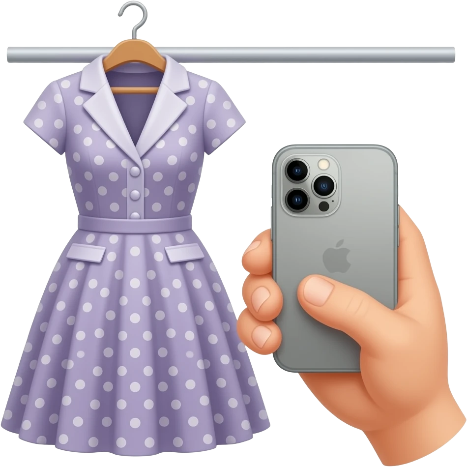 hand taking photo with her iphone to a hanging dress emoji