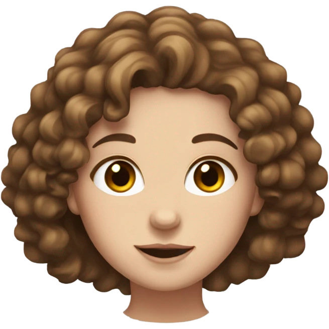 A white girl with a bit curly brown hair, brown eyes emoji