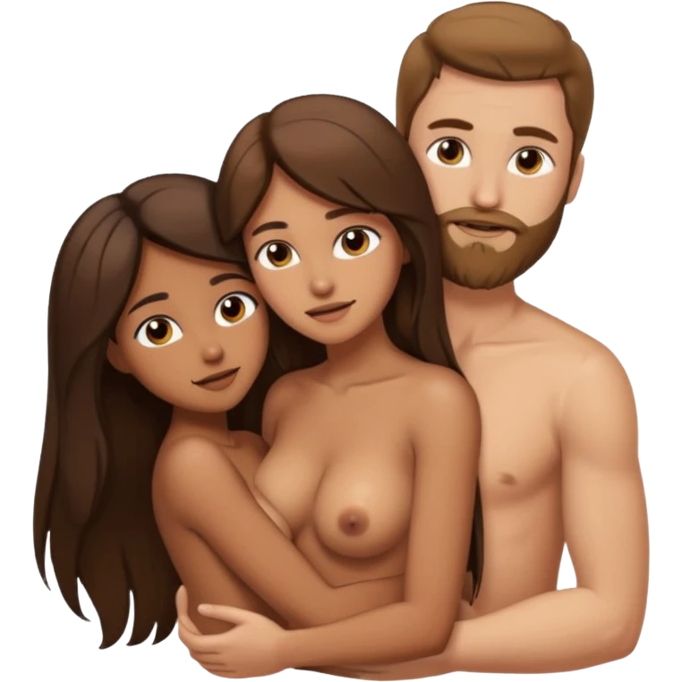 sex sticker, brown girl with long dark hair getting fucked by white guy with brown hair and beard having sex, nude tits, girl bent over, having sex emoji
