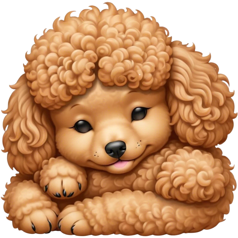 Meme-Worthy Cute Sleeping Apricot Poodle Portrait Emoji, Head resting peacefully with a contented smile, showcasing a delightfully elegant build and a luxuriously soft, curly apricot Fur, eyes shut in a serene nap, Simplified yet hilariously adorable features, highly detailed, glowing with a soft, drowsy light, high shine, relaxed and utterly lovable, stylized with an air of playful laziness, bright and heartwarming, soft glowing outline, capturing the essence of a comically sleepy companion, so meme-worthy it feels like it could instantly become the next viral sensation of adorable slumber! emoji