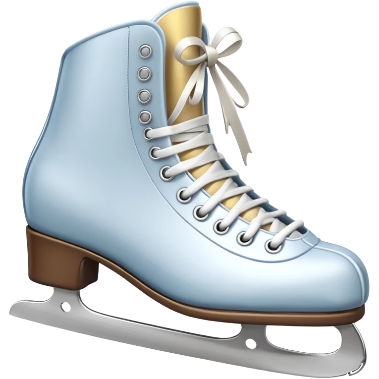 Стильные белые или кожаные коньки с перекрещенными шнурками.
> Prompt: 3D emoji of a pair of classic white ice skates tied together by laces.
Small festive silver bells attached to the laces. Sharp blades with a chrome metallic finish, smooth leathe emoji