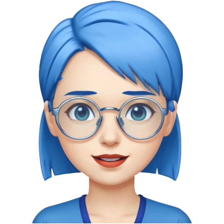 Mujer asombrada con cabello celeste y gafas azules cromadas guiñando un ojo emoji