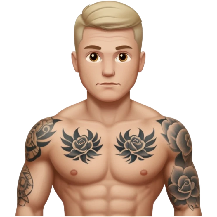 tattoo man, white skintone, more highlight the tattoo, body builder, tatto on fully chest, more tattoos. emoji