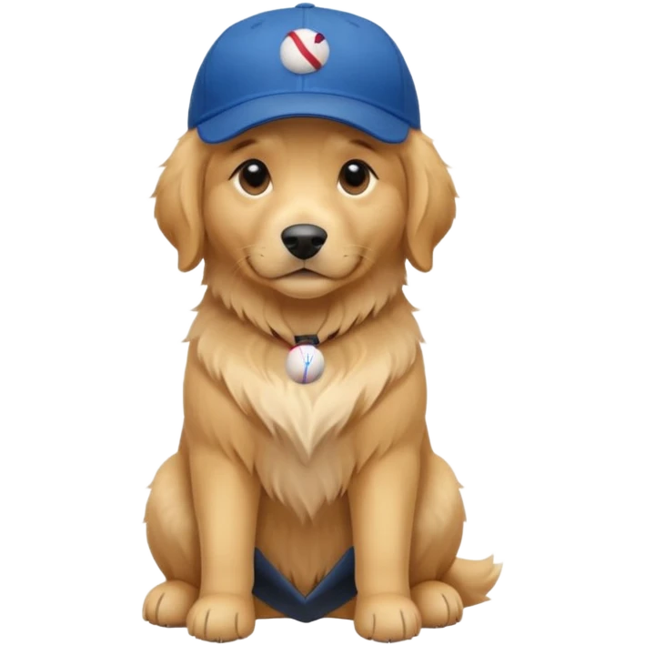 Golden retriever dog with blue baseball cap fullbody sitting down emoji