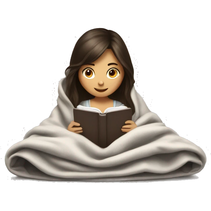 Brunette girl reading kindle under a blanket emoji