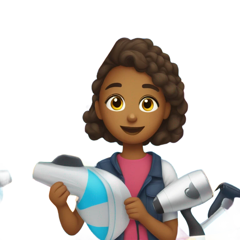 girl dries sail with hair dryer emoji