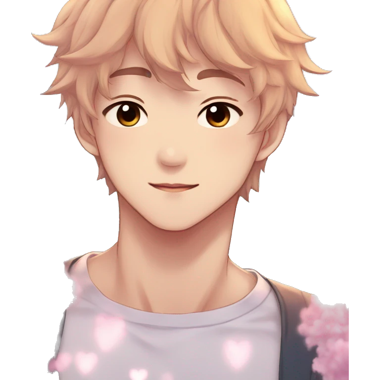 Gorgeous bright sparkly romantic Asian anime gentle man with blushing face aesthetic trending style outside emoji