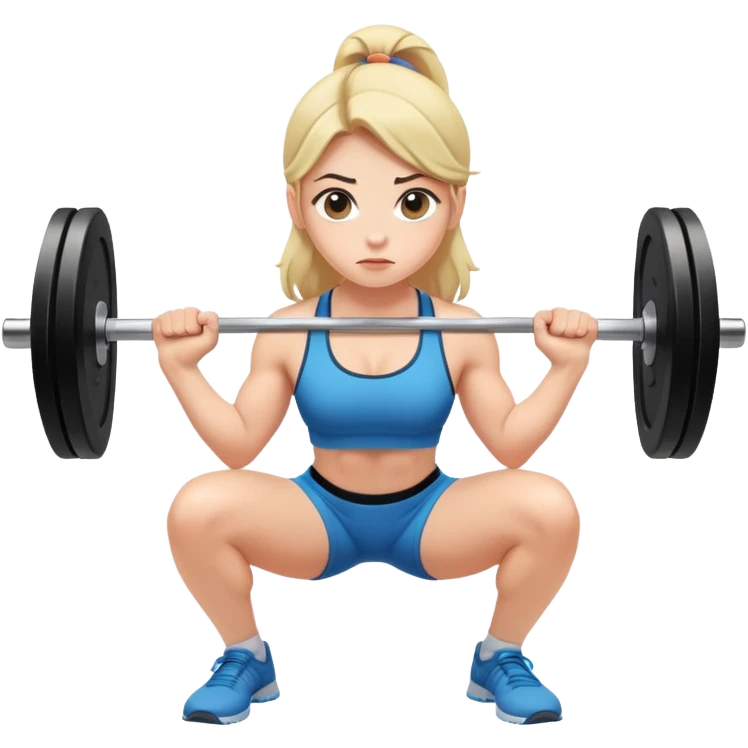 The girl squats with a barbell, it's hard for her emoji