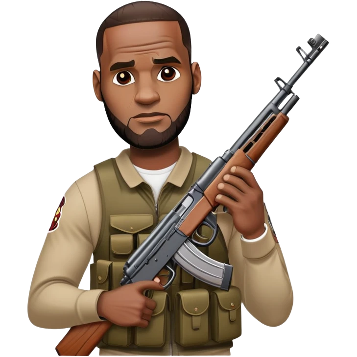 make lebron hold a ak 47 with a face emoji