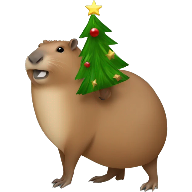 A capybara holding a Christmas tree emoji