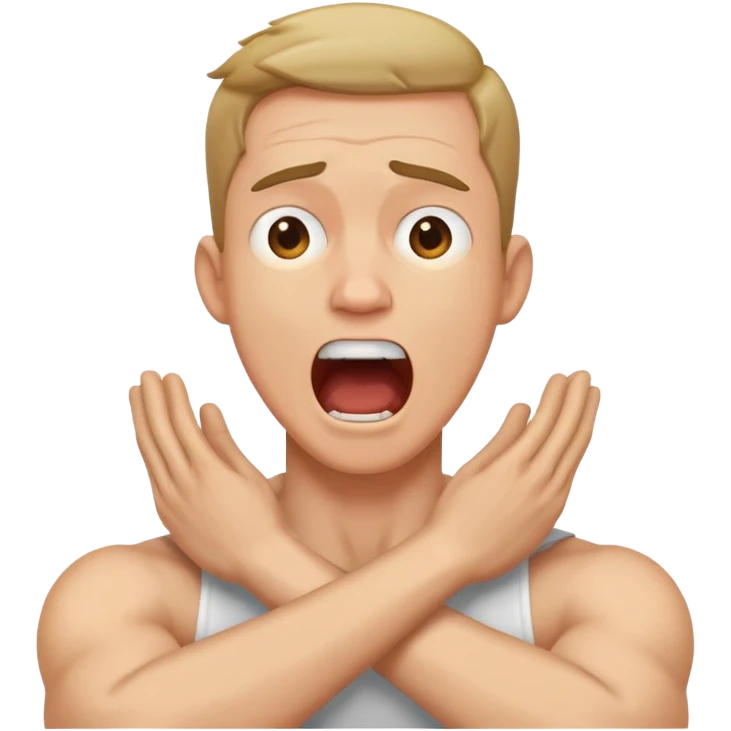 man with crossed arms holding neck while screaming emoji