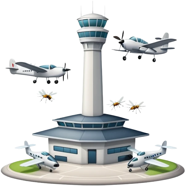 tiny mosquito airport with control tower and mosquito planes emoji