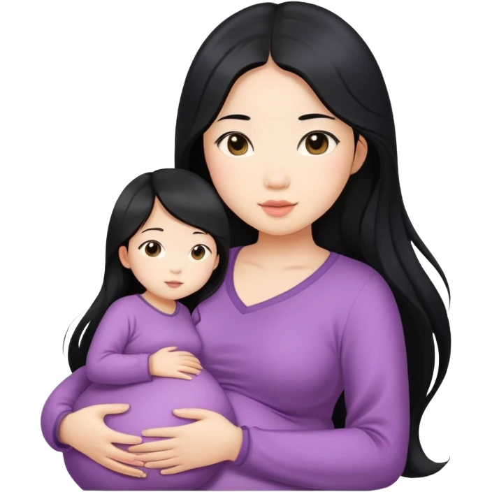 Beautiful Asian girl with long black hair, pregnant emoji