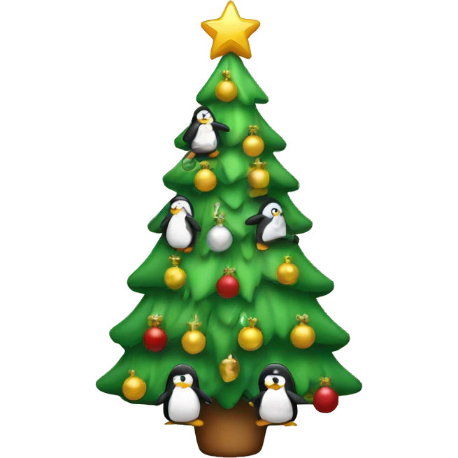 christmas tree with line of penguin emoji