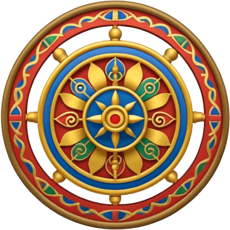 Tibetan Wheel of Life Bhavachakra emoji, traditional symbolic segments representing cycle of existence, simple spiritual harmonious style emoji