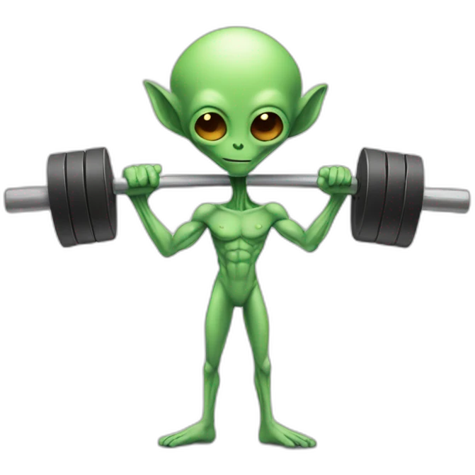 skinny high alien holding a barbell emoji