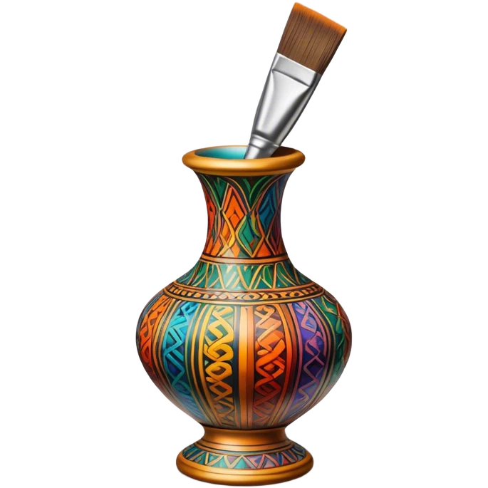 Metal painting icon, fine paintbrush painting a detailed metal statuette or vase with bright, vivid colors, visible strokes and intricate patterns, no finished artwork, just the painting process, minimalistic style, clean lines, transparent background. emoji