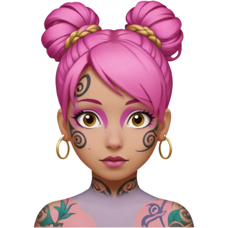 pink hair single bun and lots of face tattoo girl emoji