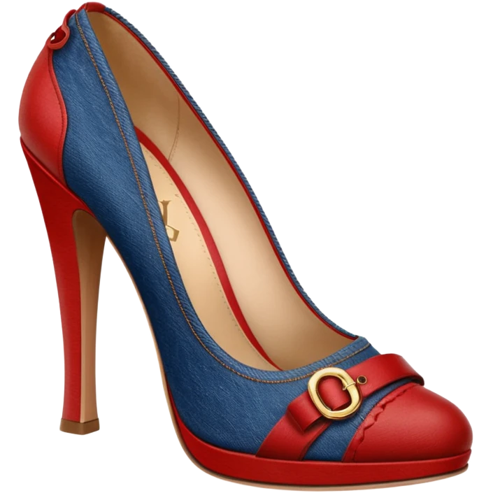 Louis Vuitton denim, red, brown, high heel pumps, rendering, detailed emoji