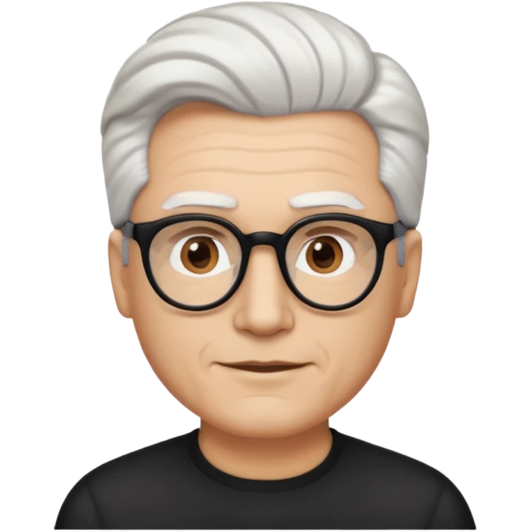 A man emoji with light skin, white hair styled in thick, swept-back waves, straight dark eyebrows, brown eyes behind black-framed glasses, an oval-shaped face, a small nose, and a subtle smile with no facial hair. emoji
