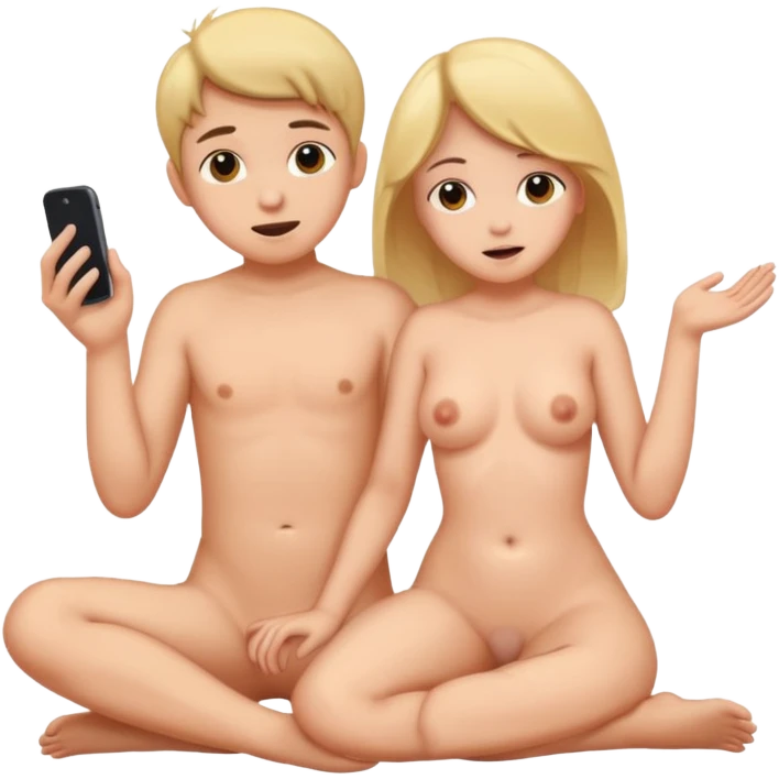 Teenager girl boy  nude and having sex, penis on pussy and cum emoji