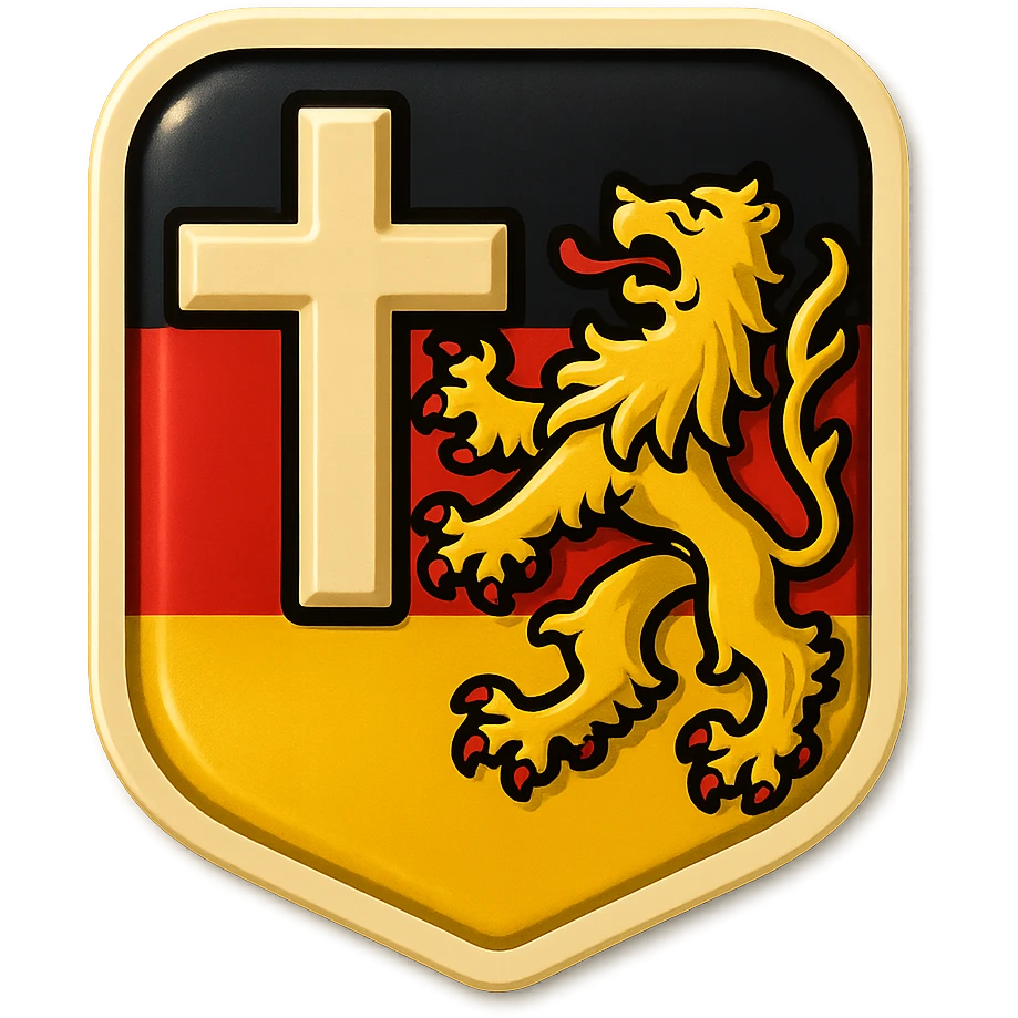 emoji of the Rheinland-Pfalz cross and lion, less cartoonish, with the Rheinland-Pfalz flag as background, no text emoji