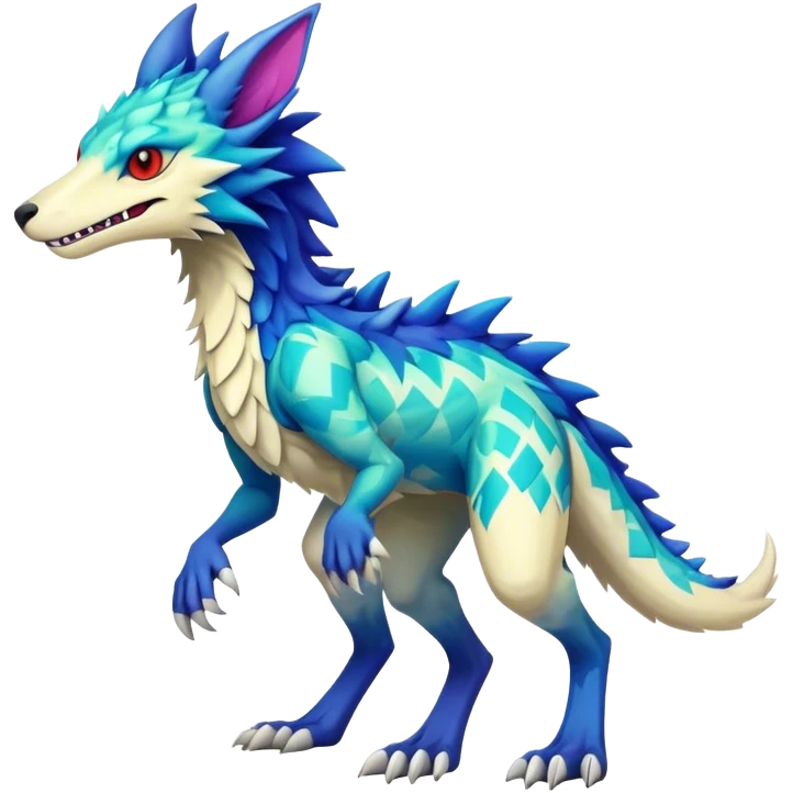 a colorful edgy cute vernid-sergal-fionbri-creature with splash patterns full body emoji