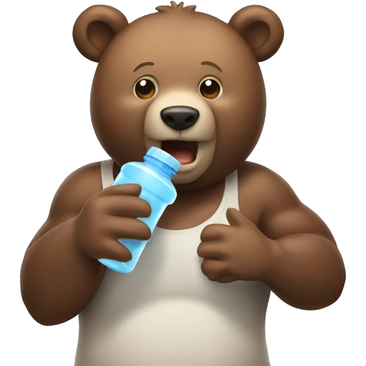 mucle bear drinking water from bottle emoji