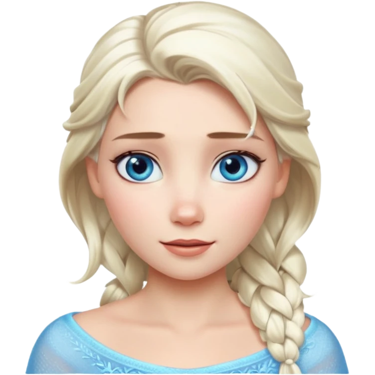 Кинематографический реалистичный портрет Эльзы с реалистичной текстурой кожи, мягким естественным освещением и изящно детализированными платиново-русыми волосами Её  выразительные голубые глаза излучают уверенность, спокойное выражение. Морозная свежесть  emoji