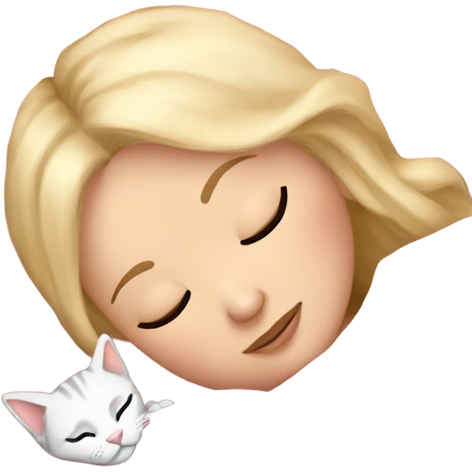 White girl blonde hair sleeping with kitty. kitty has black and white markings emoji